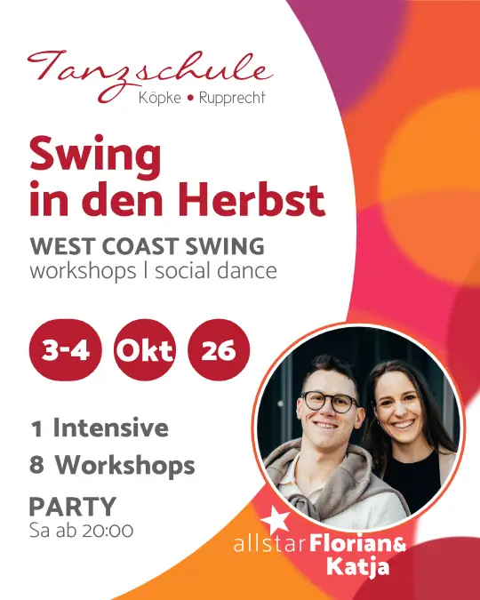 Flyer vom Event Swing in den Herbst 2026 – 8 Workshops & 1 Intensive mit Florian und Katja
